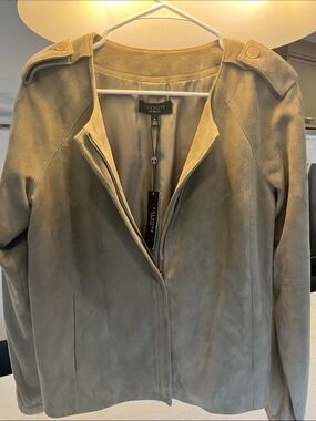 Talbots Suede Zip-Front Jacket in Beige-Taupe